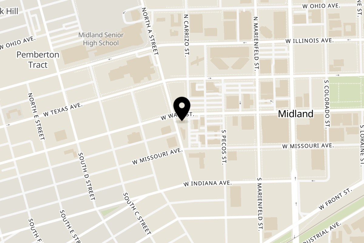 Map showing the location of Wall St. Cocina on 703 W Wall St in Midland